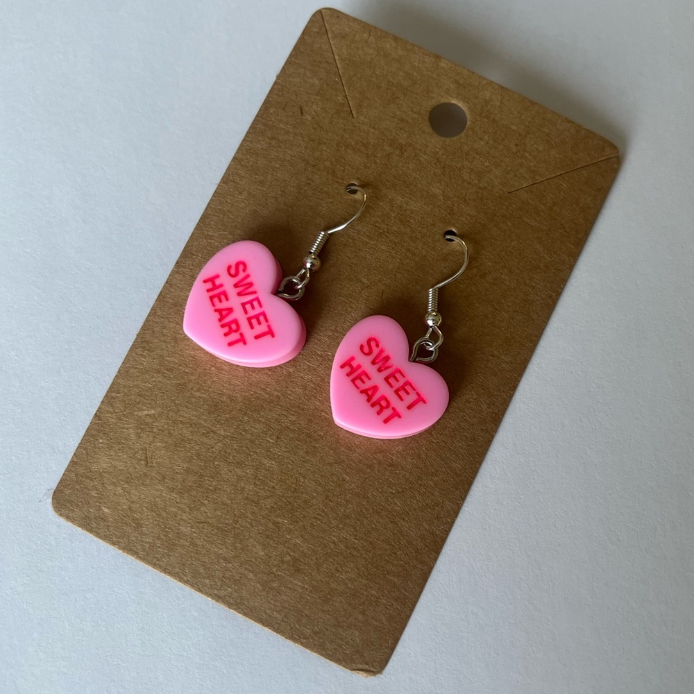2/$15- Pink SweetHeart Valentines Day Earrings Handmade